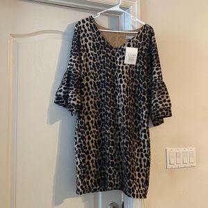 Leopard cheetah print business casual dress with bell sleeve
